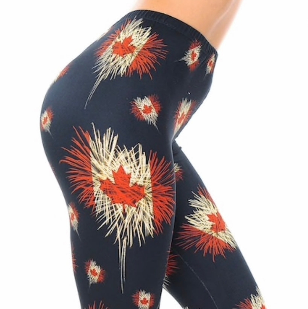 LEGGINGS DEPOT CANADIAN Flag Print Full Length Leggings Size 10 NWT